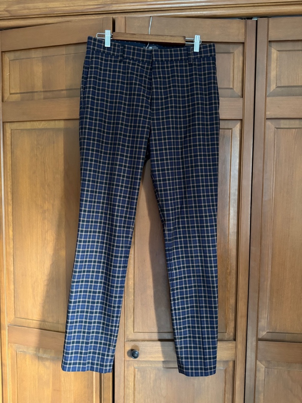 H&M Slim Fit Navy and Tan Plaid Dress Pants